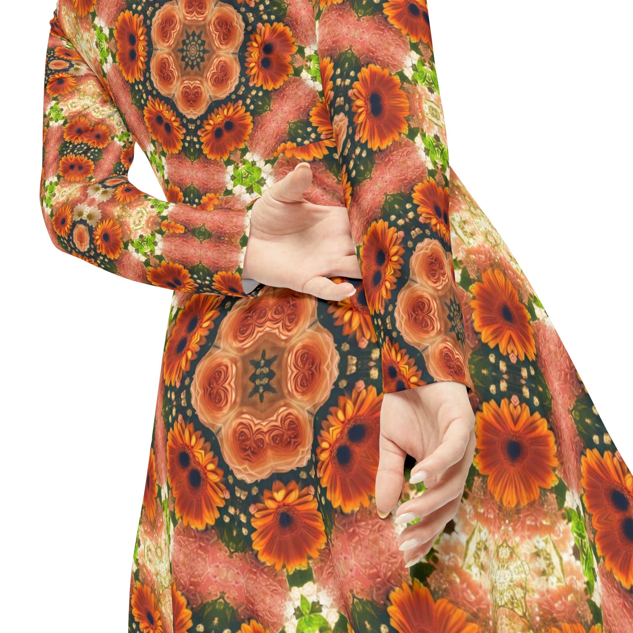 Women's Orange Floral Long Sleeve Maxi Dress