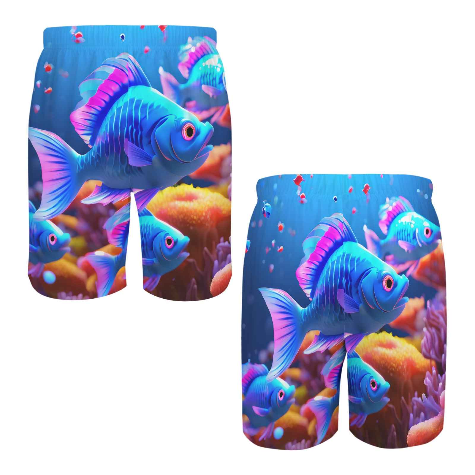 Blue Fishes Men's All Over Print Elastic Beach Shorts