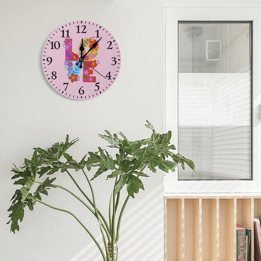 Floral LOVE Pink Modern Wooden Wall Clock