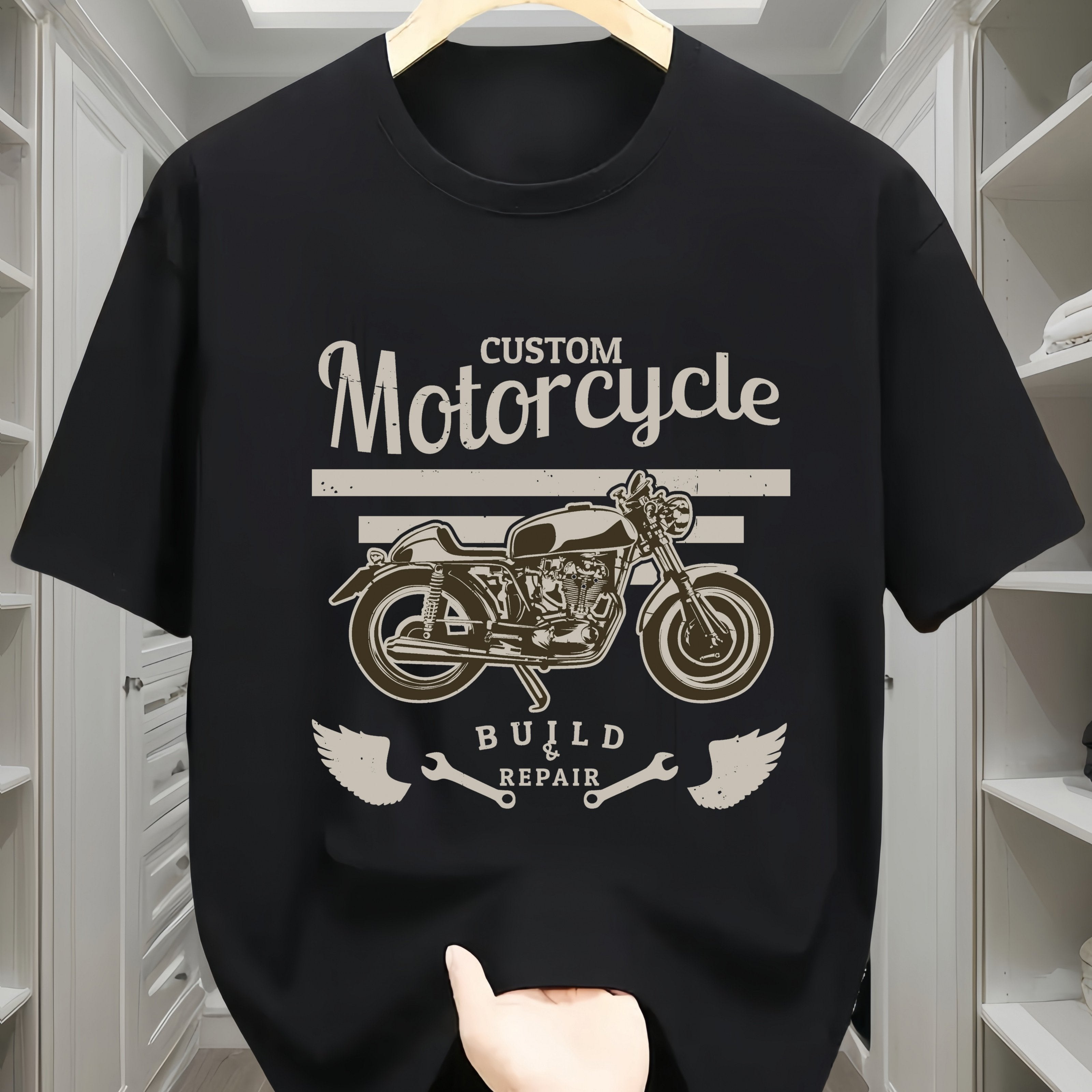 Men's Custom Motorcycle Pattern Short Sleeved Graphic T-shirt