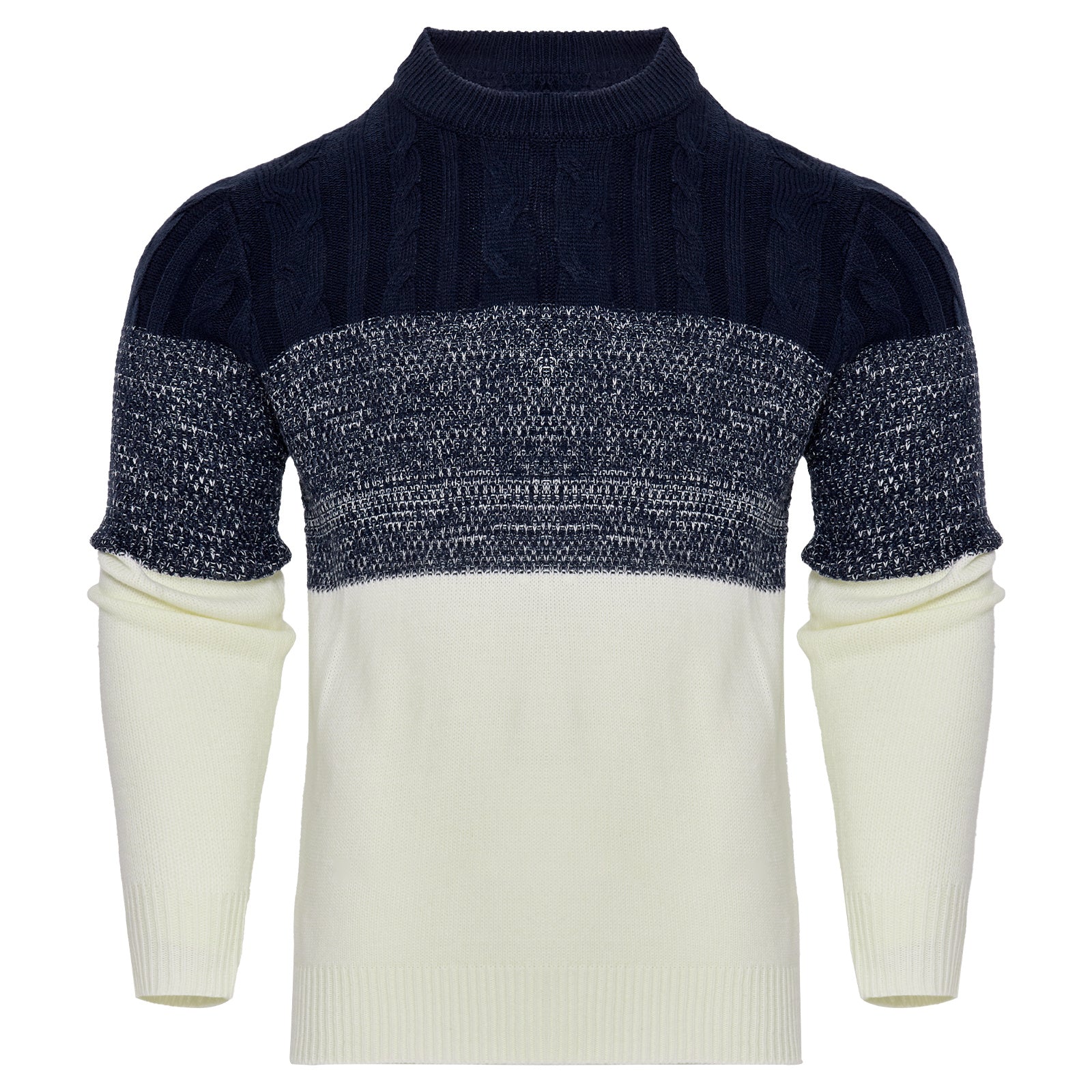 Men's Casual Color Block Long Sleeve Cable Knit Sweater