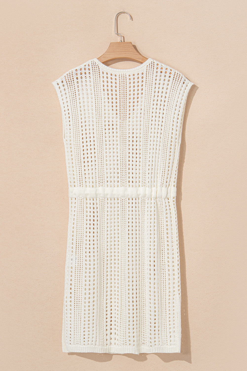 Crochet Open Knit Drawstring Waist Beach Dress Coverup