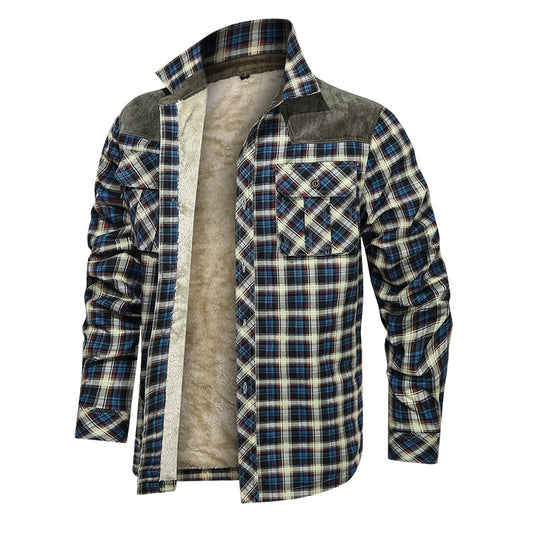 Men's Thick Fleece Casual Fit Warm Plaid Jacket