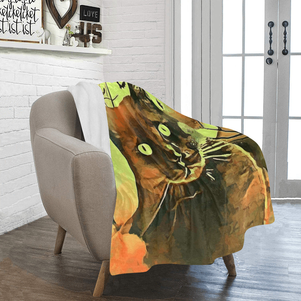 Black Cat with Orange Moon Ultra-Soft Micro Fleece Blanket 40