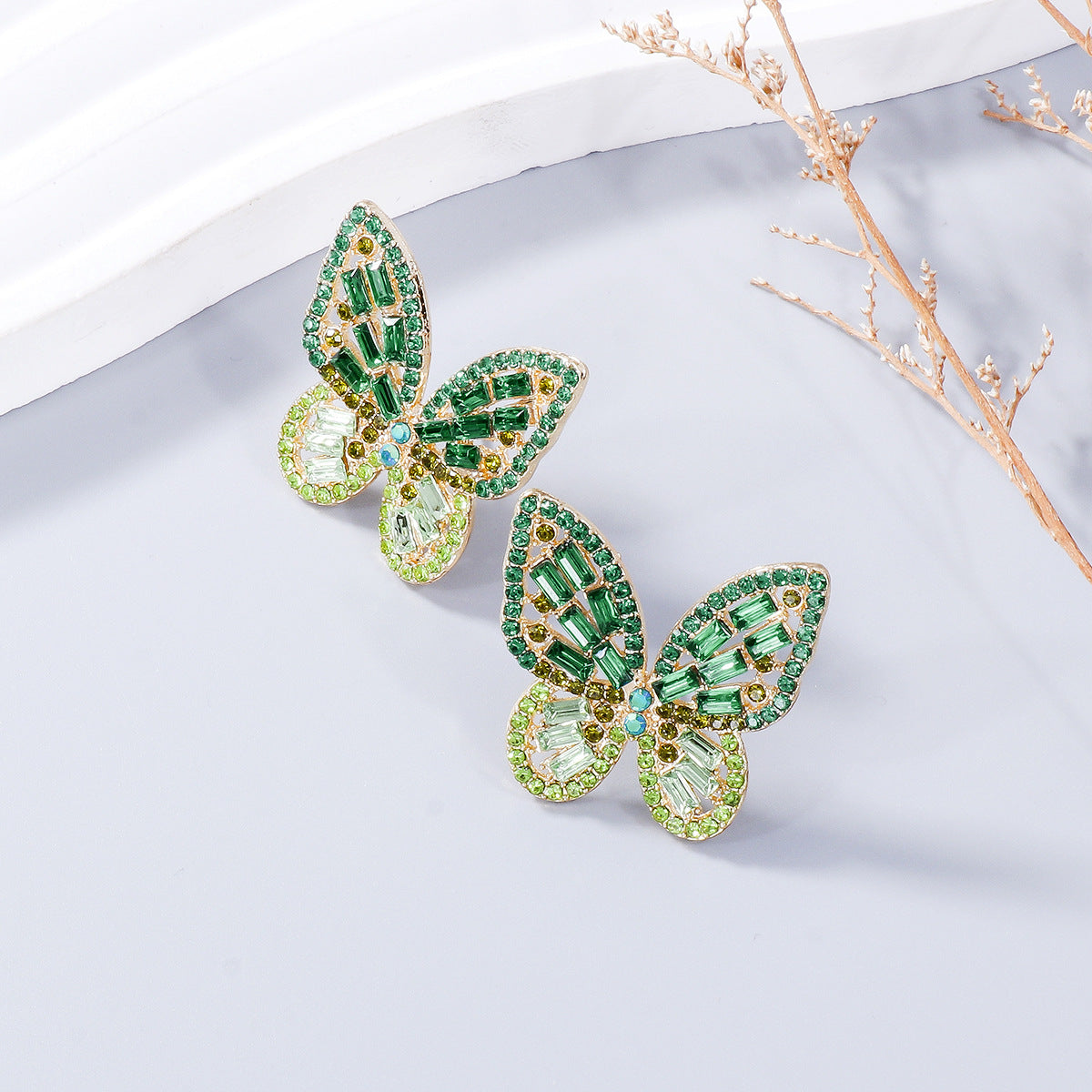 Alloy Inlaid Colorful Rhinestone Butterfly Earrings