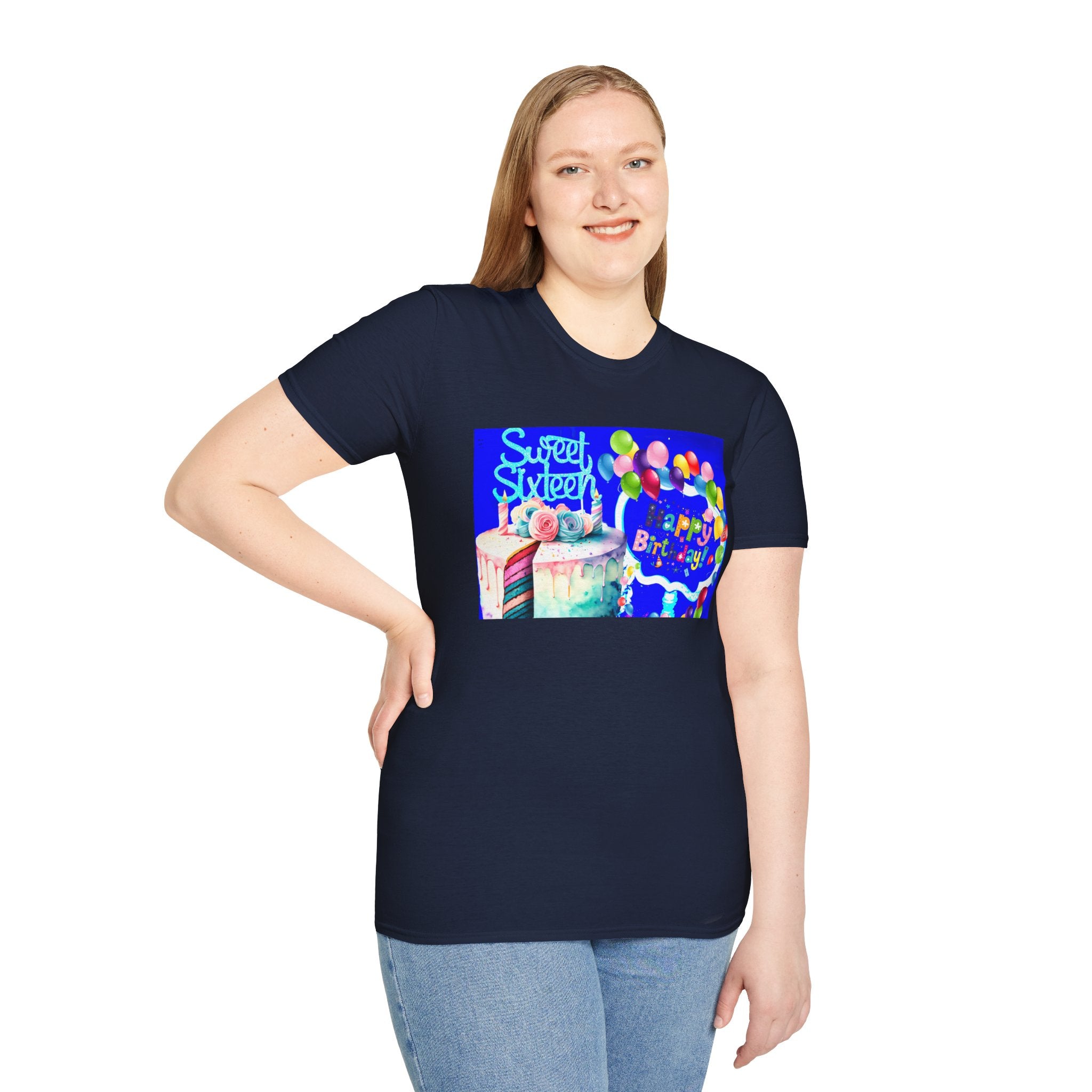 Sweet Sixteen Birthday Cake Balloons T-Shirt, Celebration Tee, Unisex Happy 16th Bday Gift