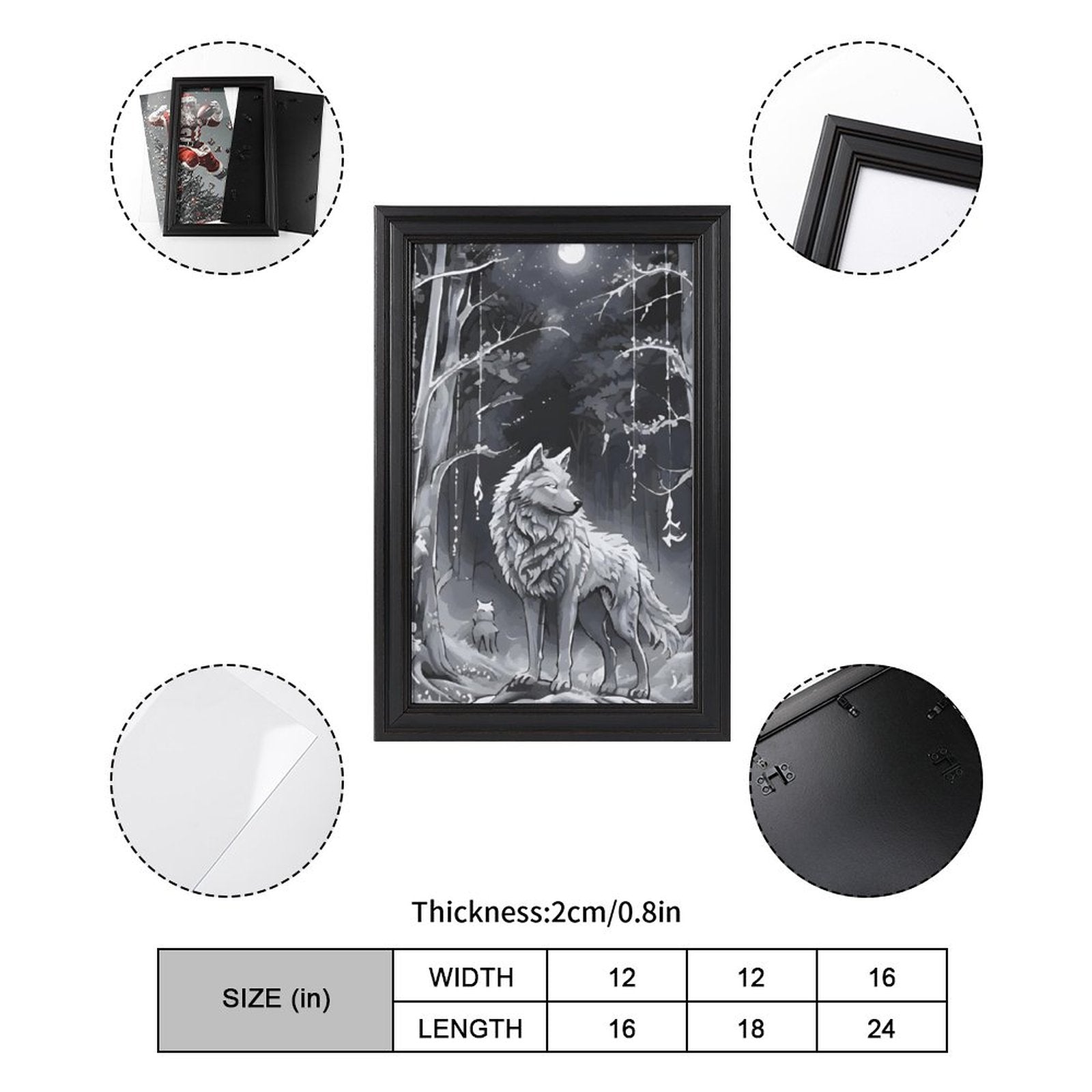 Ethereal Wolf in the Moonlight Framed Vertical Canvas Wall Art Print - 16