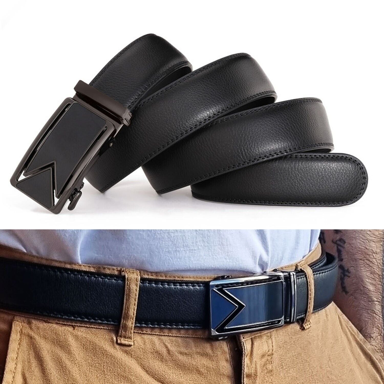 Men's Ratchet PU Leather Belt With Slide Buckle