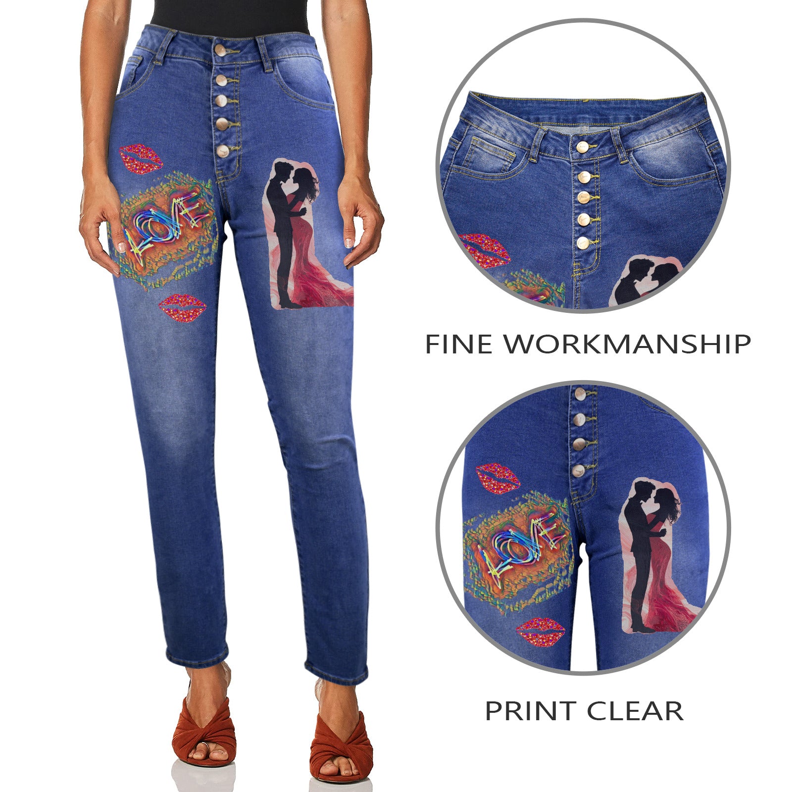 Couple in Red Women's Jeans (Front Printing) (Model L75)