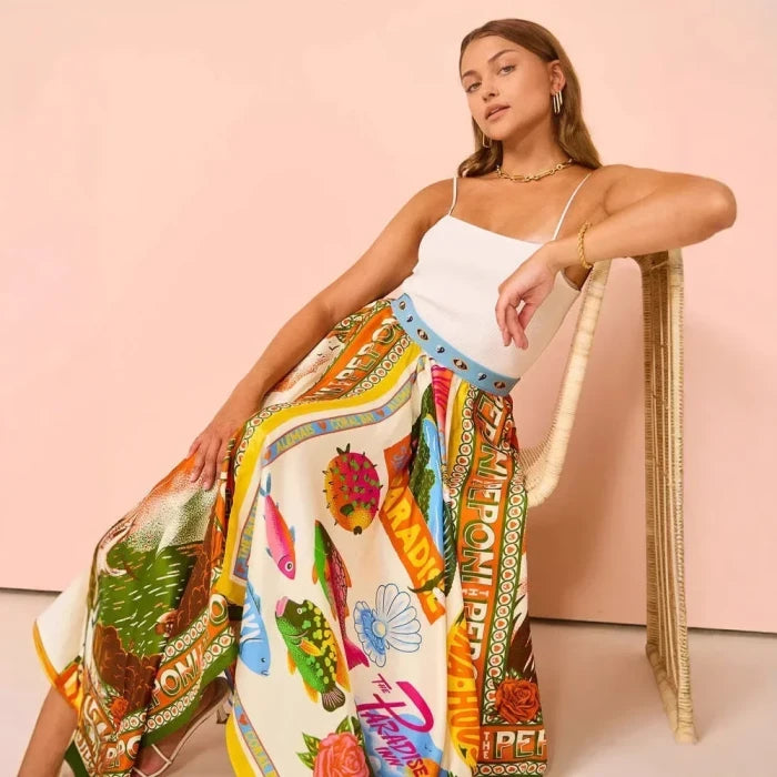 Peponi Boho Irregular Printed Skirt for Women - Summer Casual Style