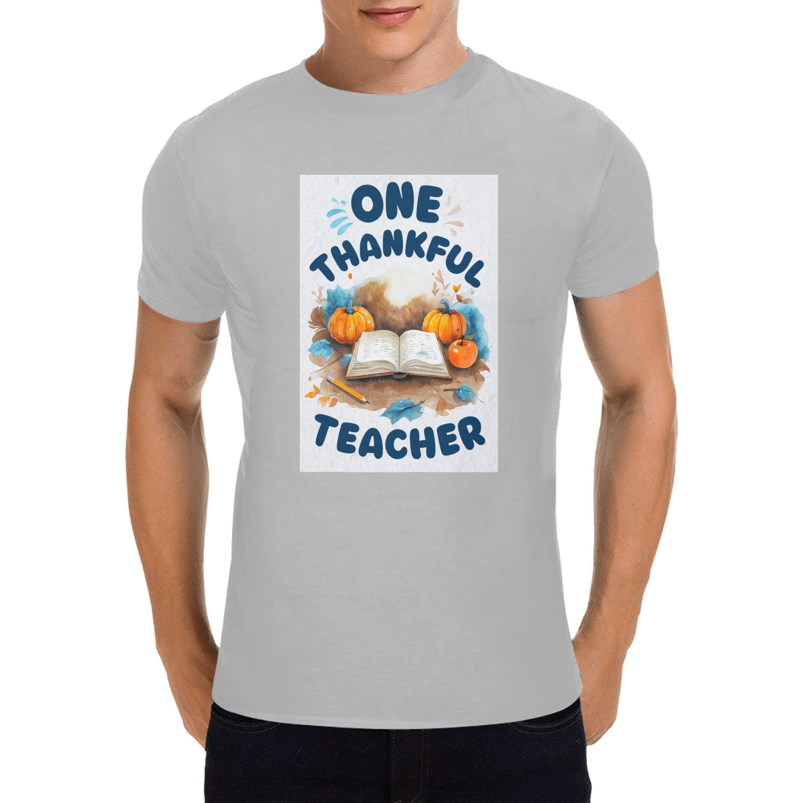 Men's One Thankful Teacher Heavy Cotton Graphic T-Shirt (Made in USA）