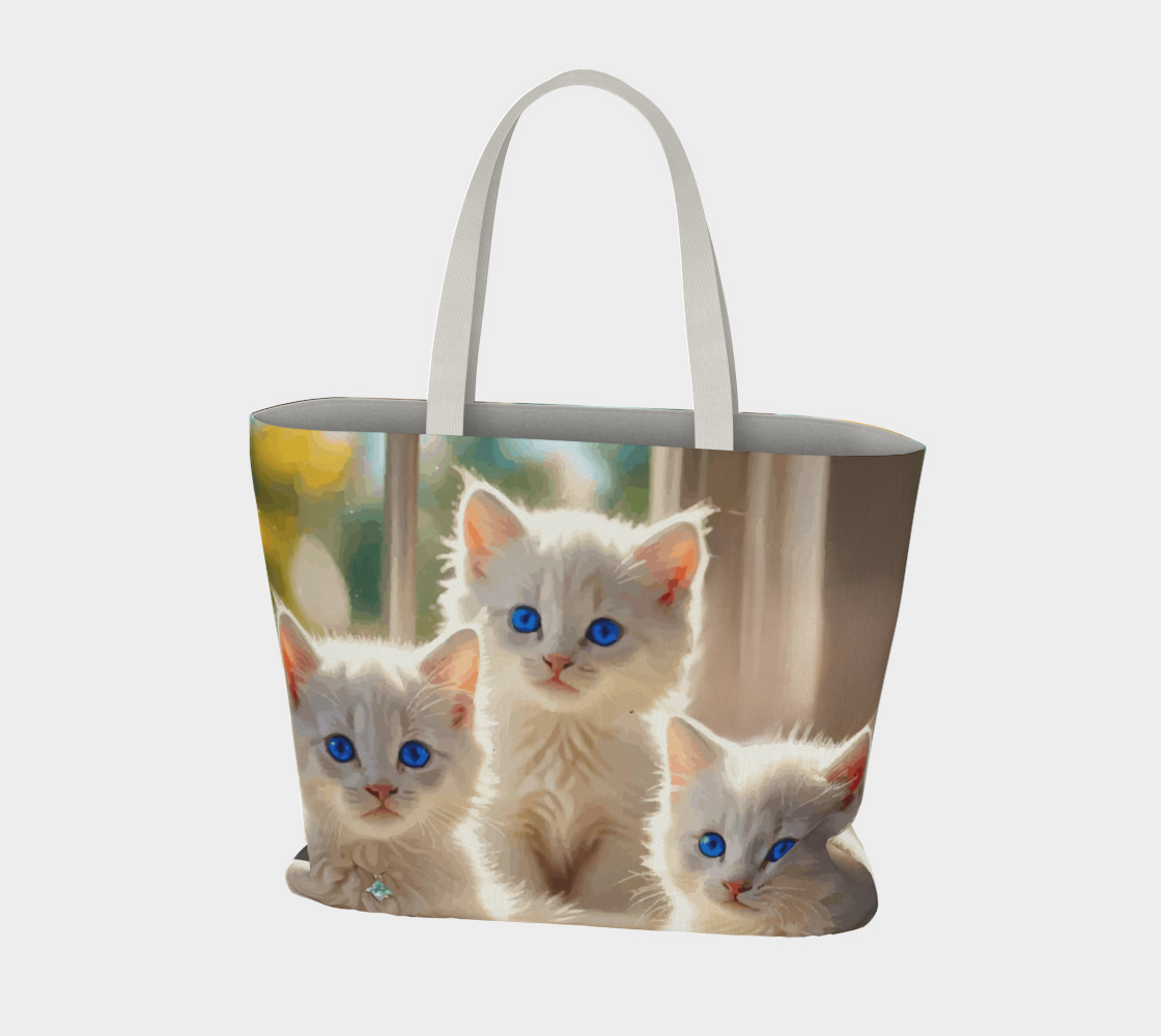 Blue Eyed White Kittens Oversized Canvas Tote Bag