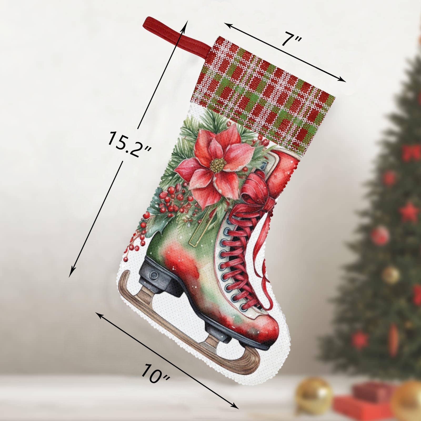 Christmas Ice Skate Sequin Christmas Stocking (Made in USA)
