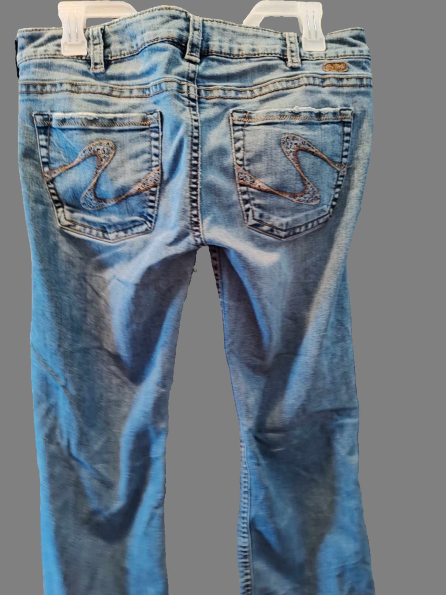 Women's Silver Blue Jeans with Wide Legs - preowned