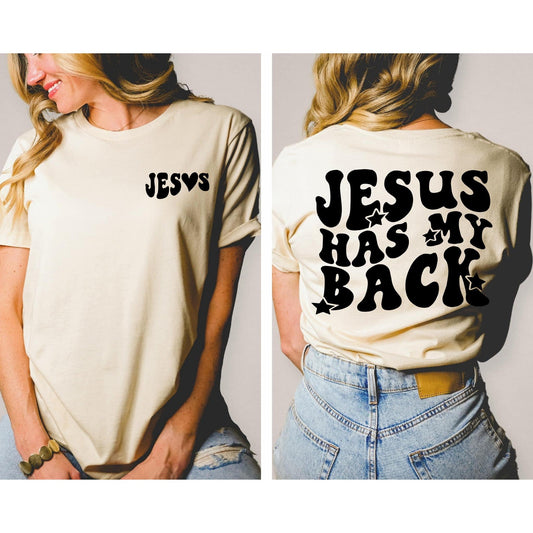 Jesus Has My Back With a Pocket Accent Graphic T-shirt