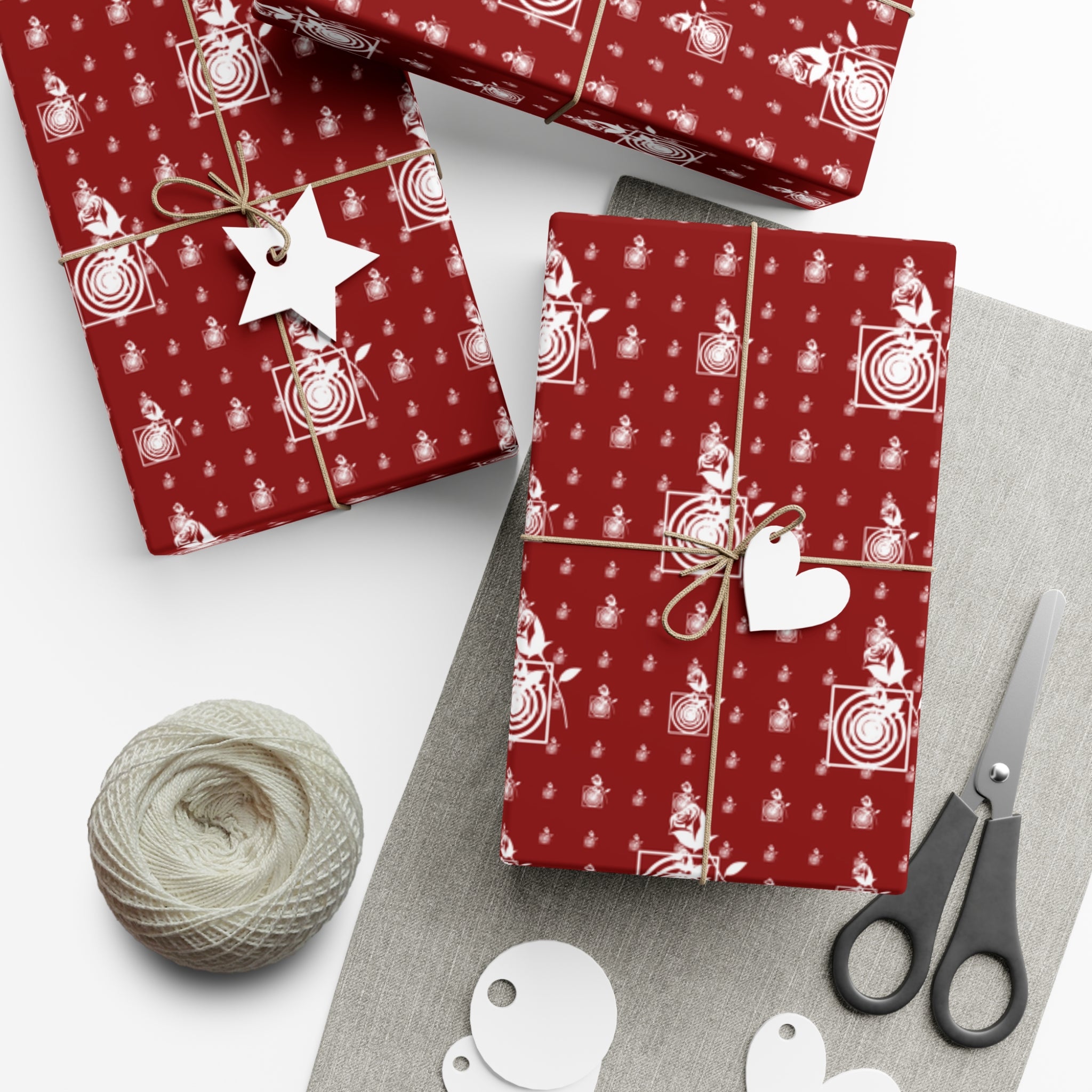 Swirls and Roses on Maroon Gift Wrapping Paper - Shell Design Boutique