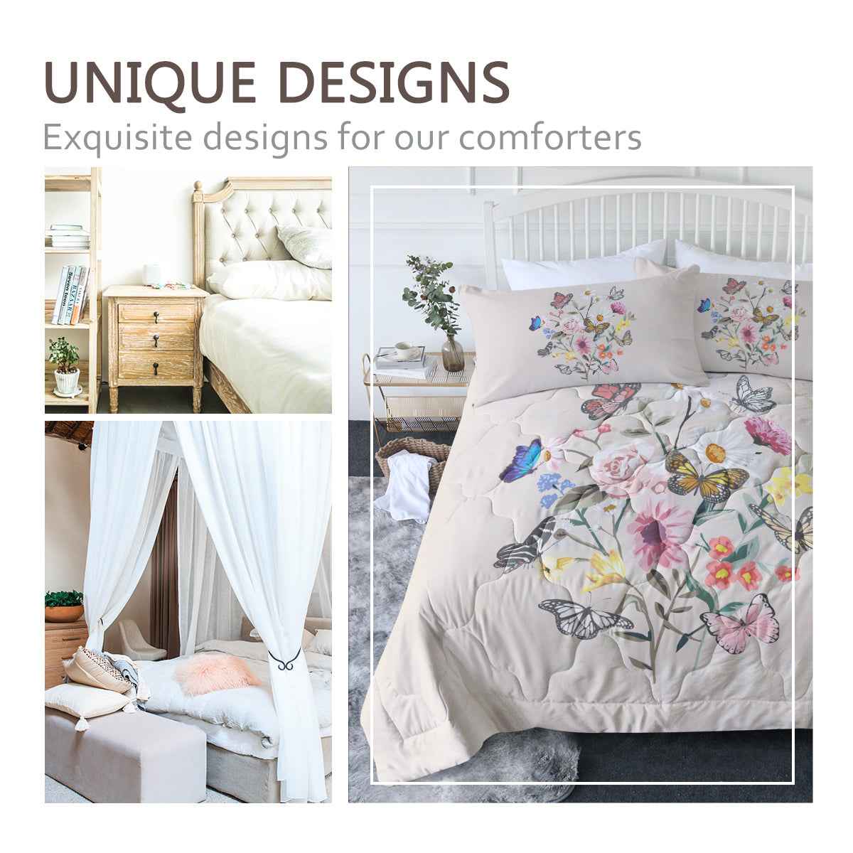 Khaki Twin Size Butterfly & Flowers Ultrasoft Comforter Set - 3 piece set