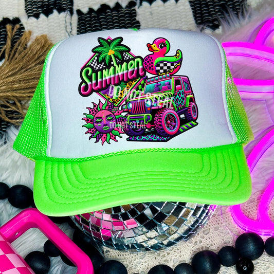 Neon Green Hat with Graffiti Summer Graphic