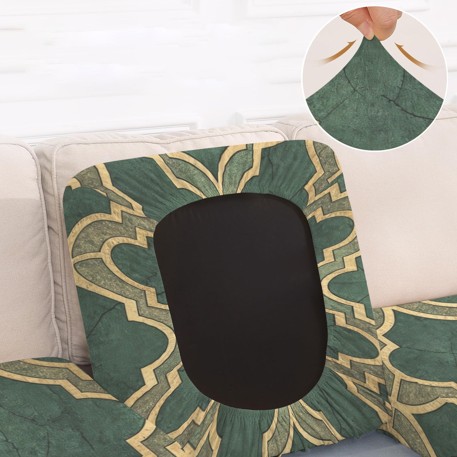 Christmas Green with Gold Trim Sofa Cushion Slip Covers (Pack of 3)