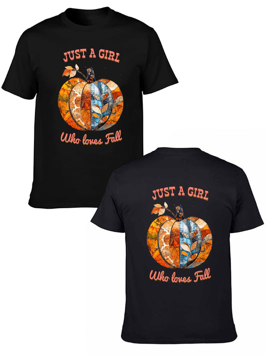 Just a Girl Who Loves Fall Pumpkins Short Sleeve T-Shirt (Double-sided Printing)
