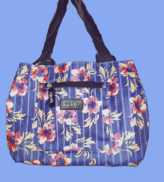 Nicole Miller Large Blue Floral Insulated Lunch Bag - preowned