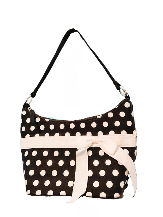 Small Black Handbag with White Bow and Dots - preowned