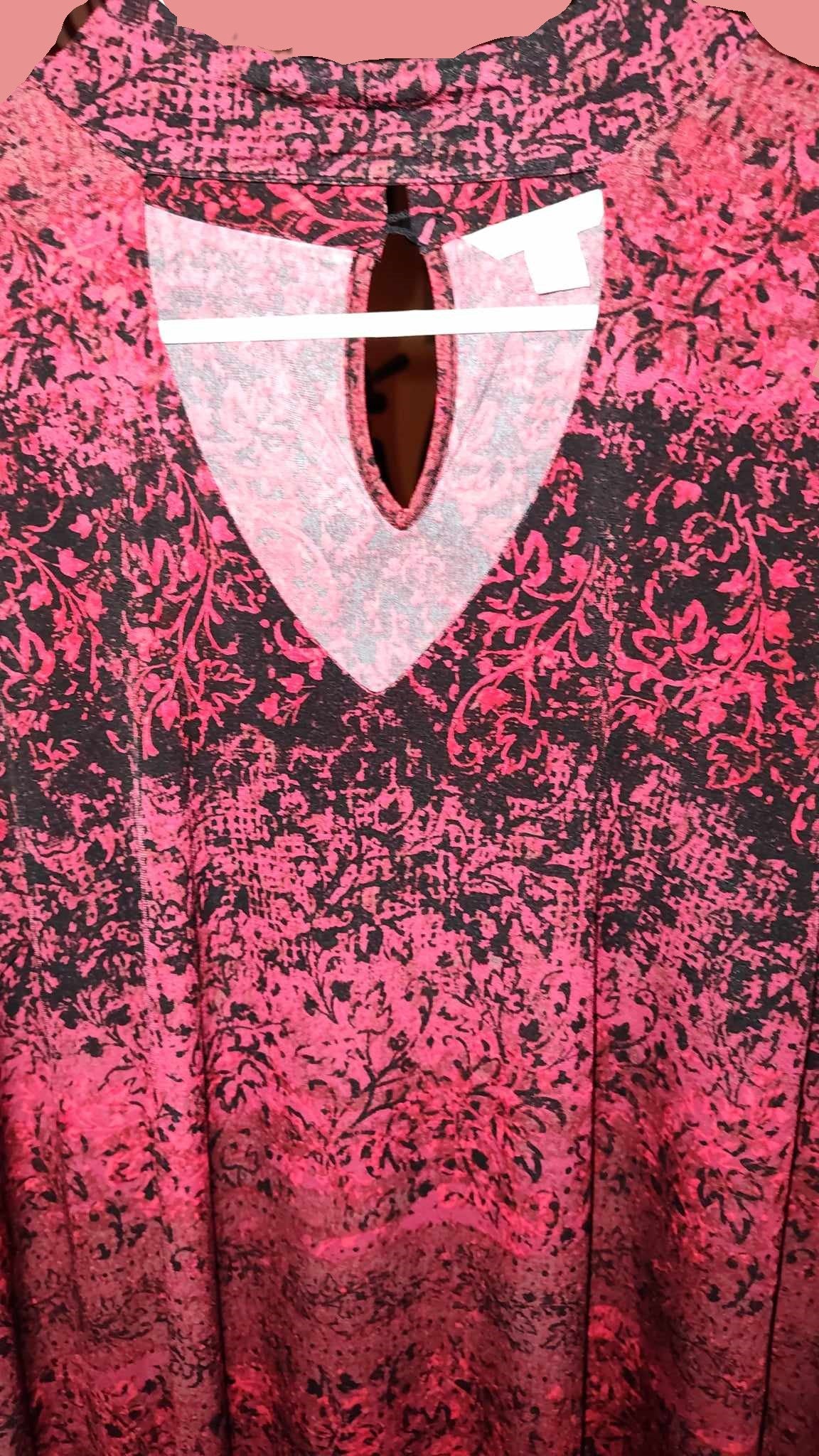 Cato Pink and Black Plus Size 3/4 Sleeve Keyhole Top - preowned