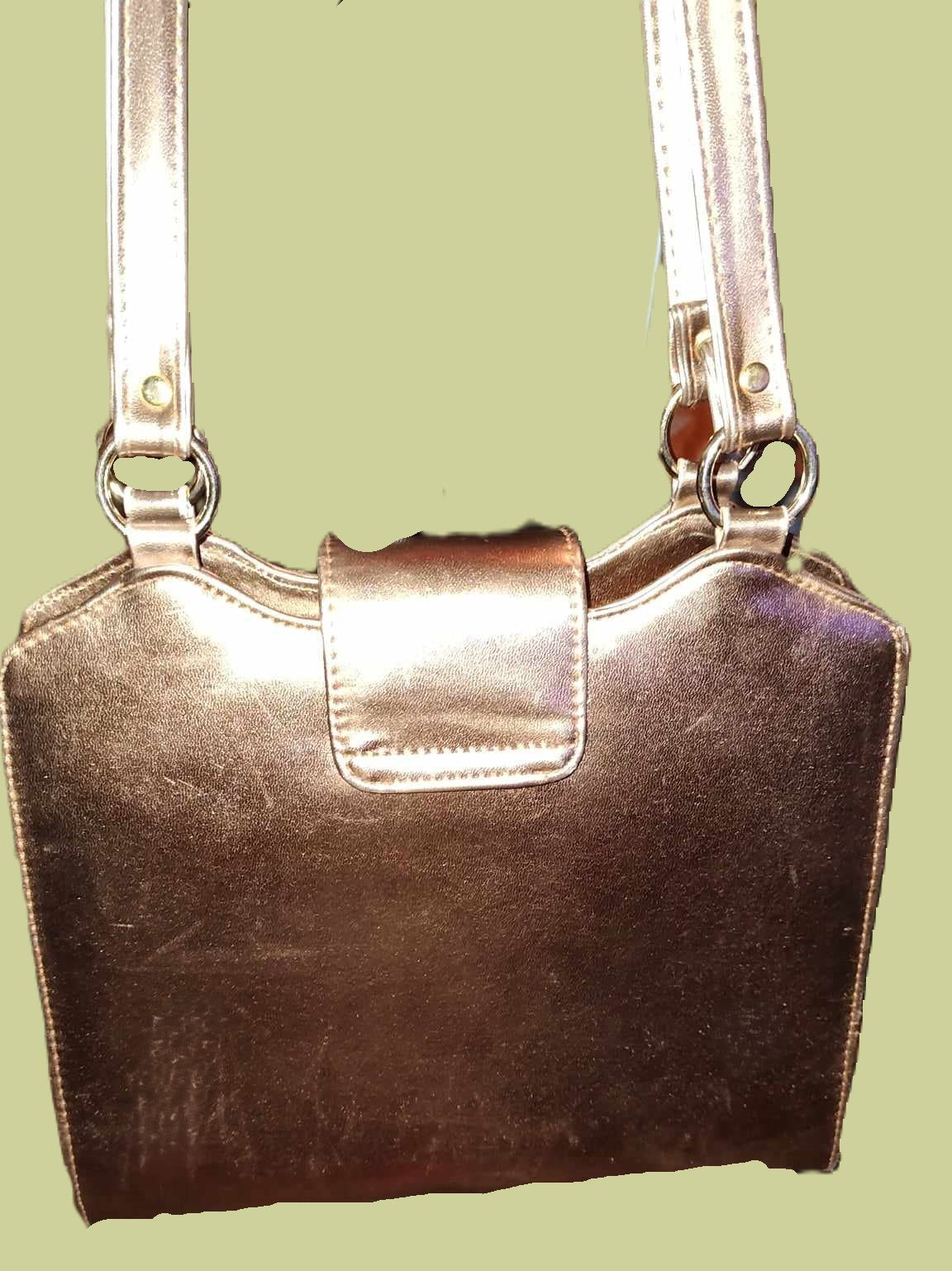 Women's Golden Shoulder Bag with Long Strap - preowned