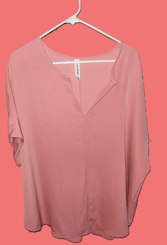 Zenana Premium Pale Pink Plus Size V-neck Top - preowned
