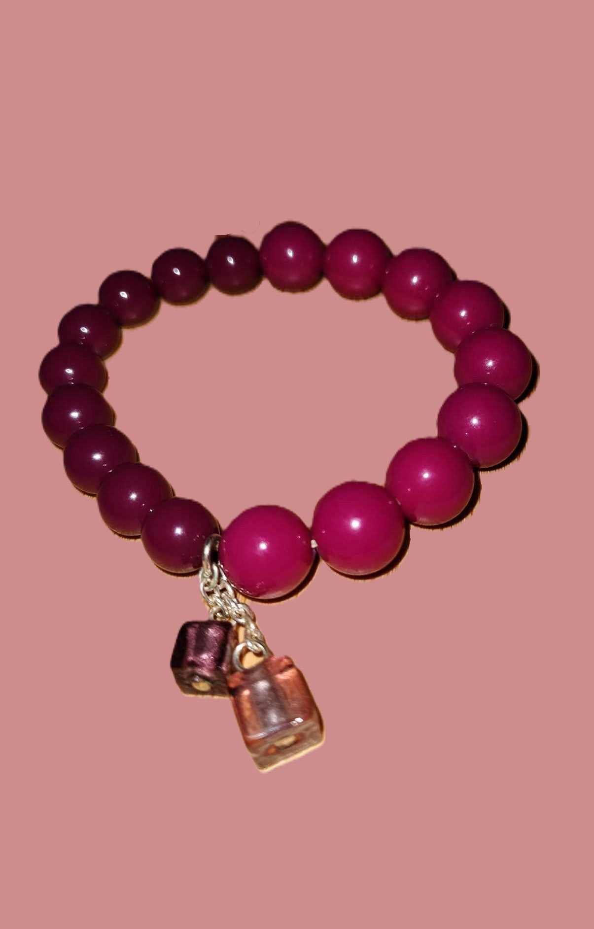 Mauve Beaded Bracelet with 2 Small Dice