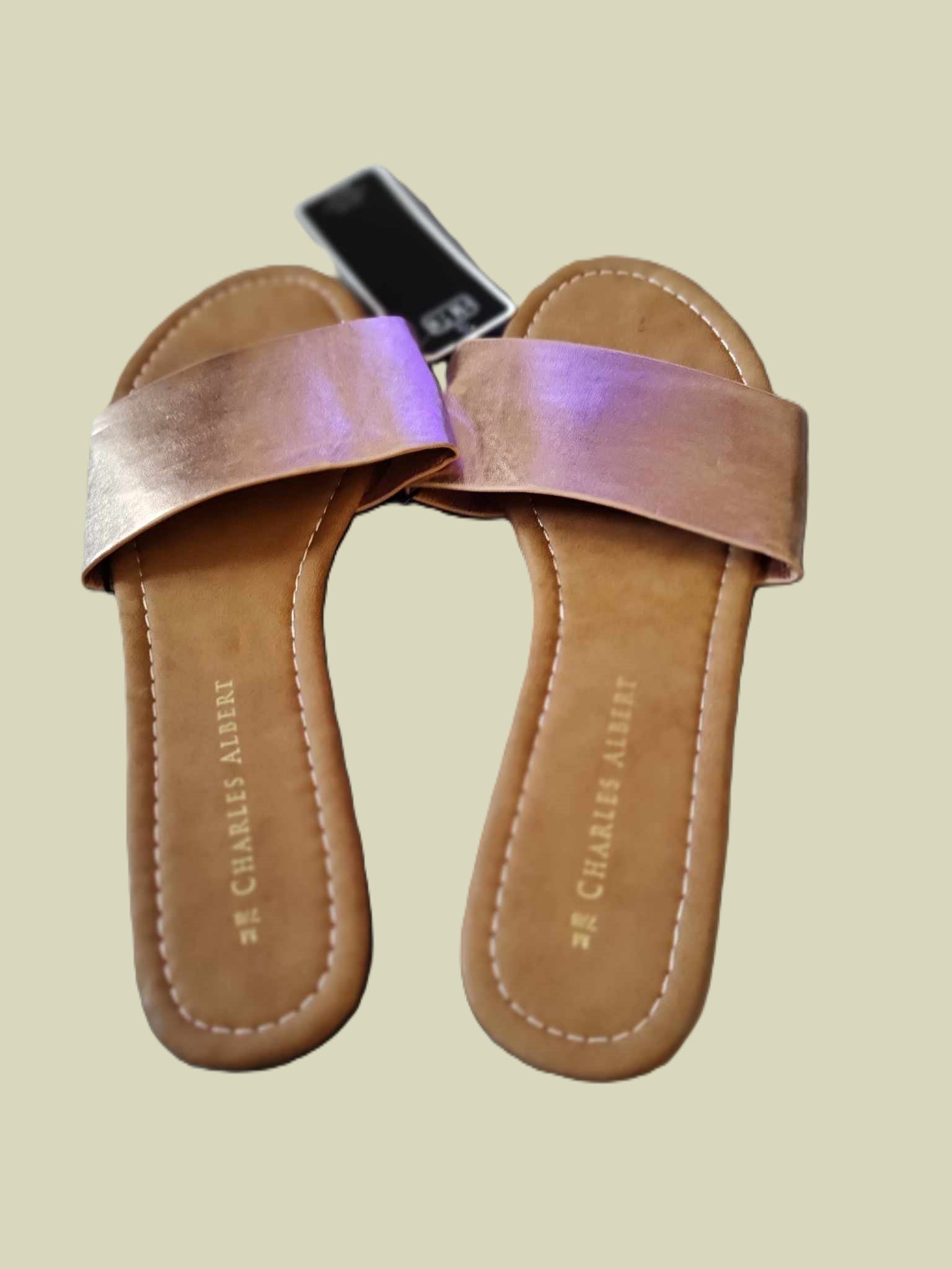 Women's Reflective Gold Flat Bottom Sandals Slides - new with tags