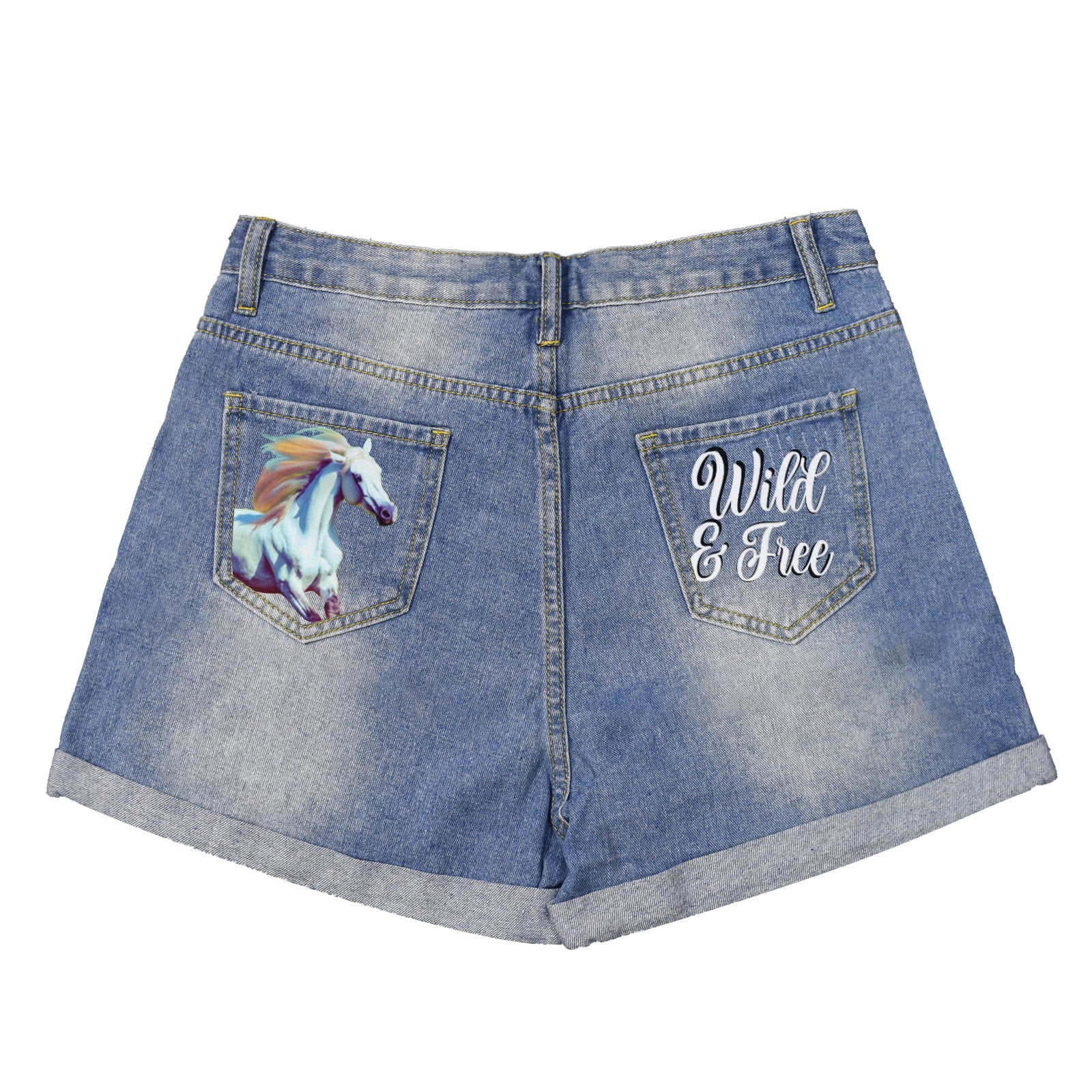 Wild & Free Light-Wash Blue Denim Shorts | Dual Pockets Print)