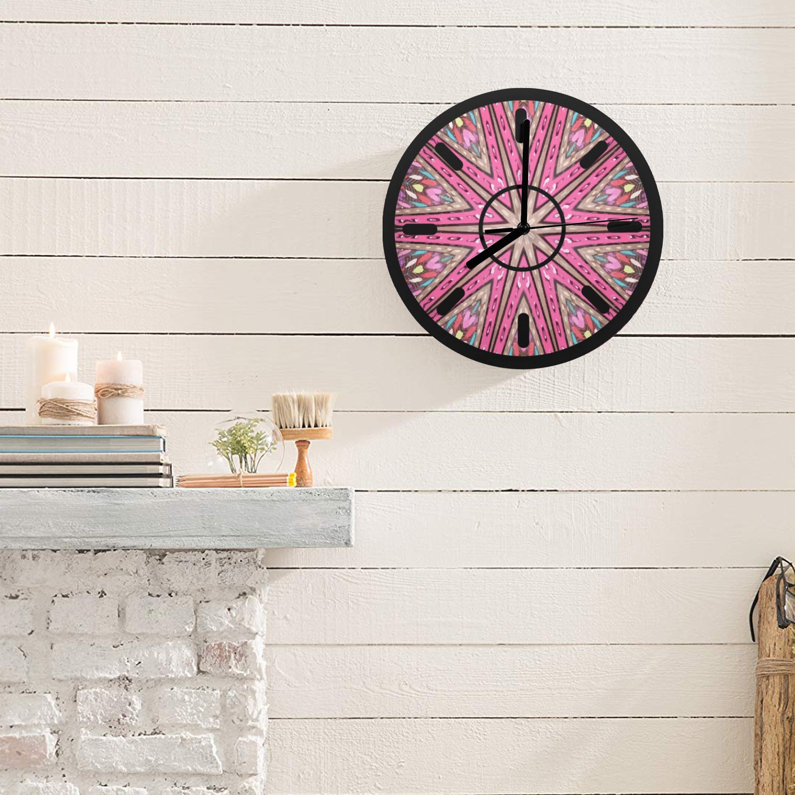 Pink Star with Silver Accents Wall Clock (Made in USA)