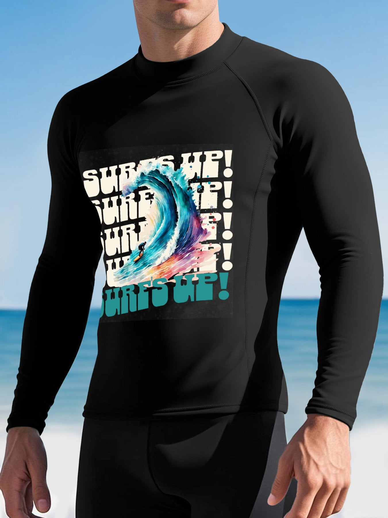 Surf's Up Men's Long-Sleeve Surfing Top (Front Printing)