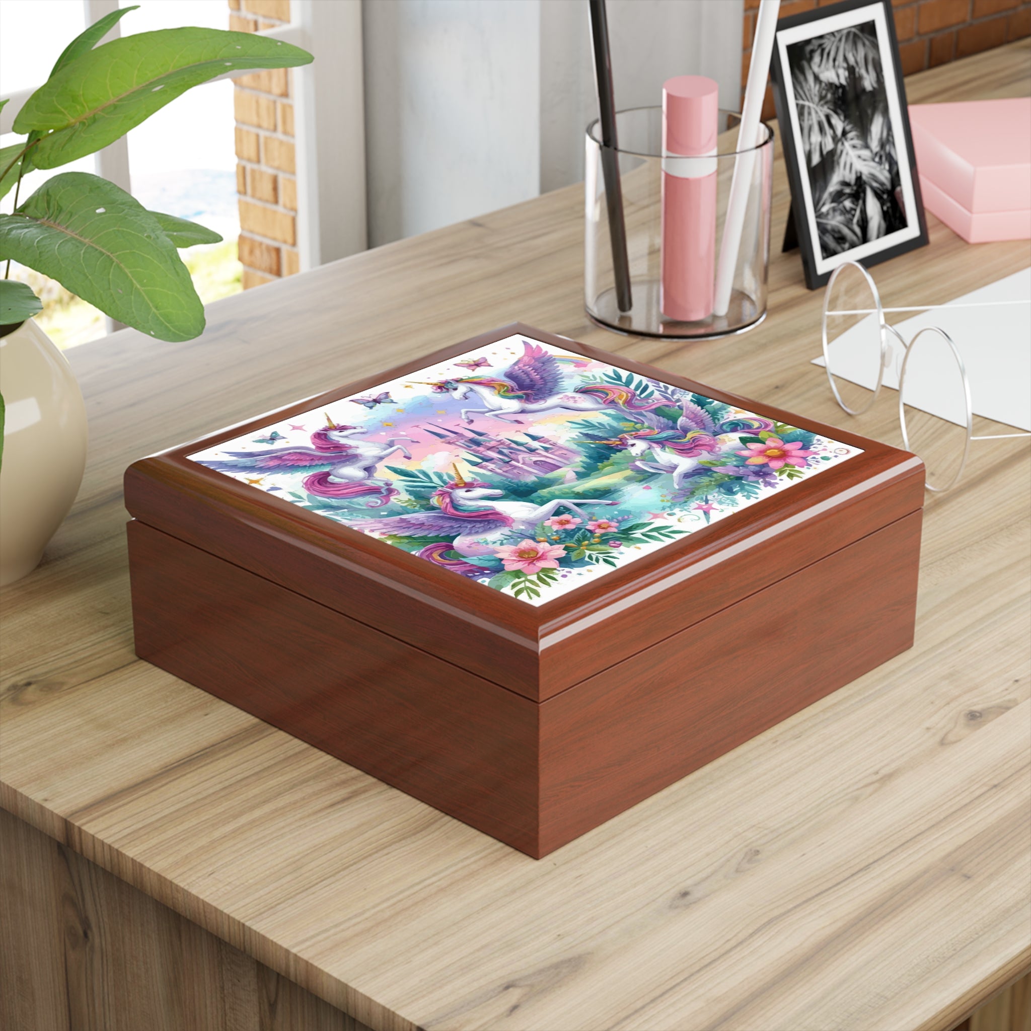 Purple Flying Unicorns Jewelry Box