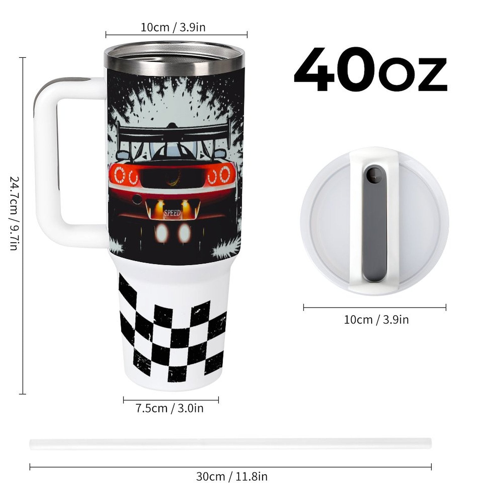 Fast Race Car 40oz Stainless Steel Insulated Tumbler with Handle & Lid (Made in USA)