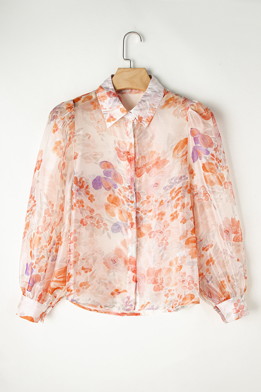 Women's White Floral Print Balloon Sleeve Loose Shirt