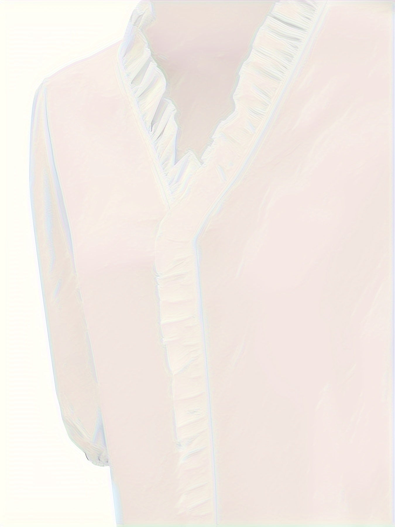 Pure Color Ruffle Hemline Shirt Casual V-neck Long Sleeve Shirt