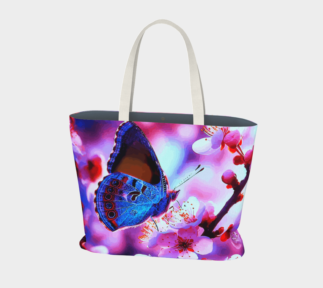 Butterfly with Cherry Blossoms Oversized Canvas Tote Bag