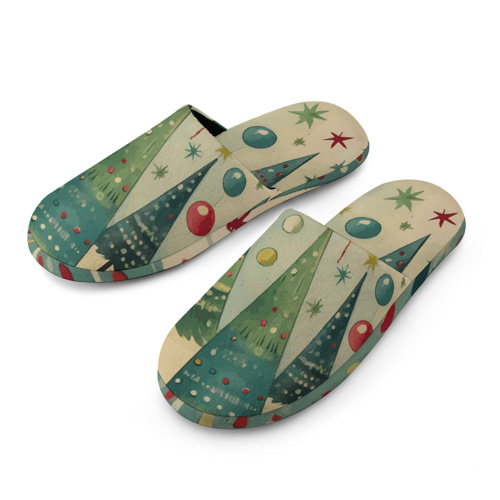 Women's Vintage Christmas Trees Cotton House Slippers