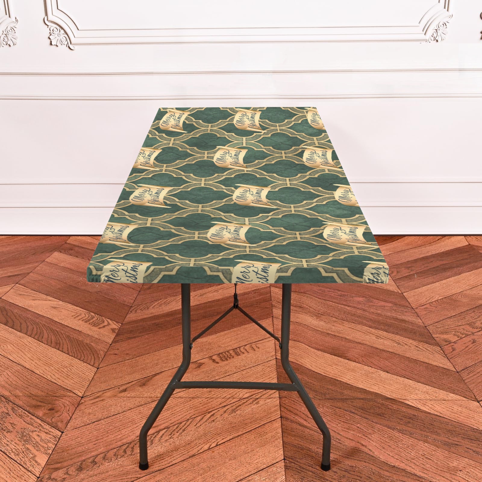 Green Merry Christmas Pattern Custom Elastic Fitted Tablecloth - 72