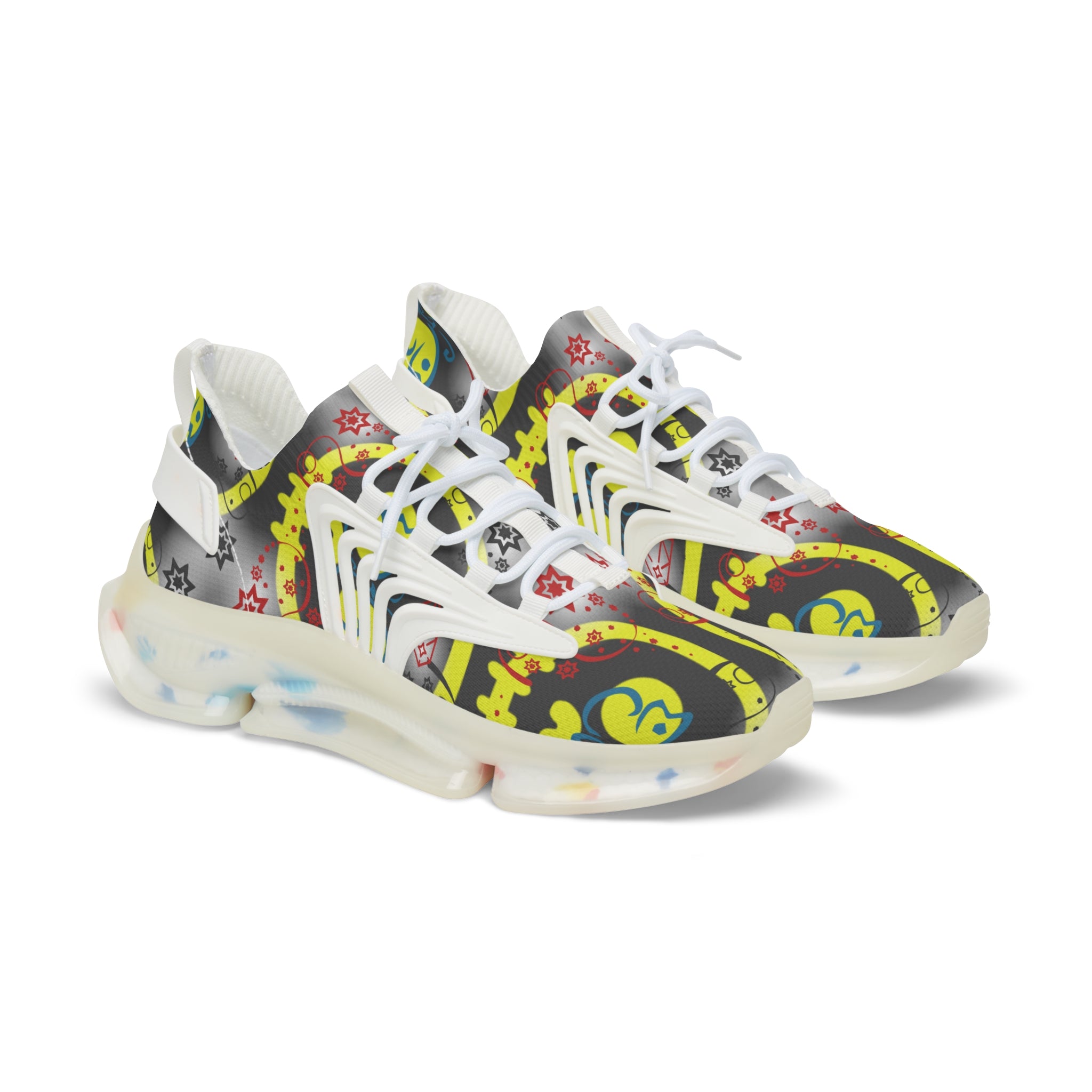 Men's Yellow Graffiti Mesh Sneakers