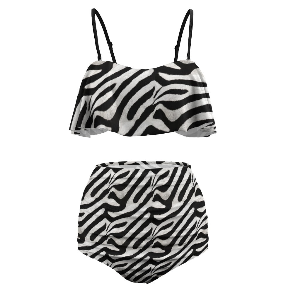 Black and White Zebra Stripes Colorful Loose Top Bikini Swimsuit