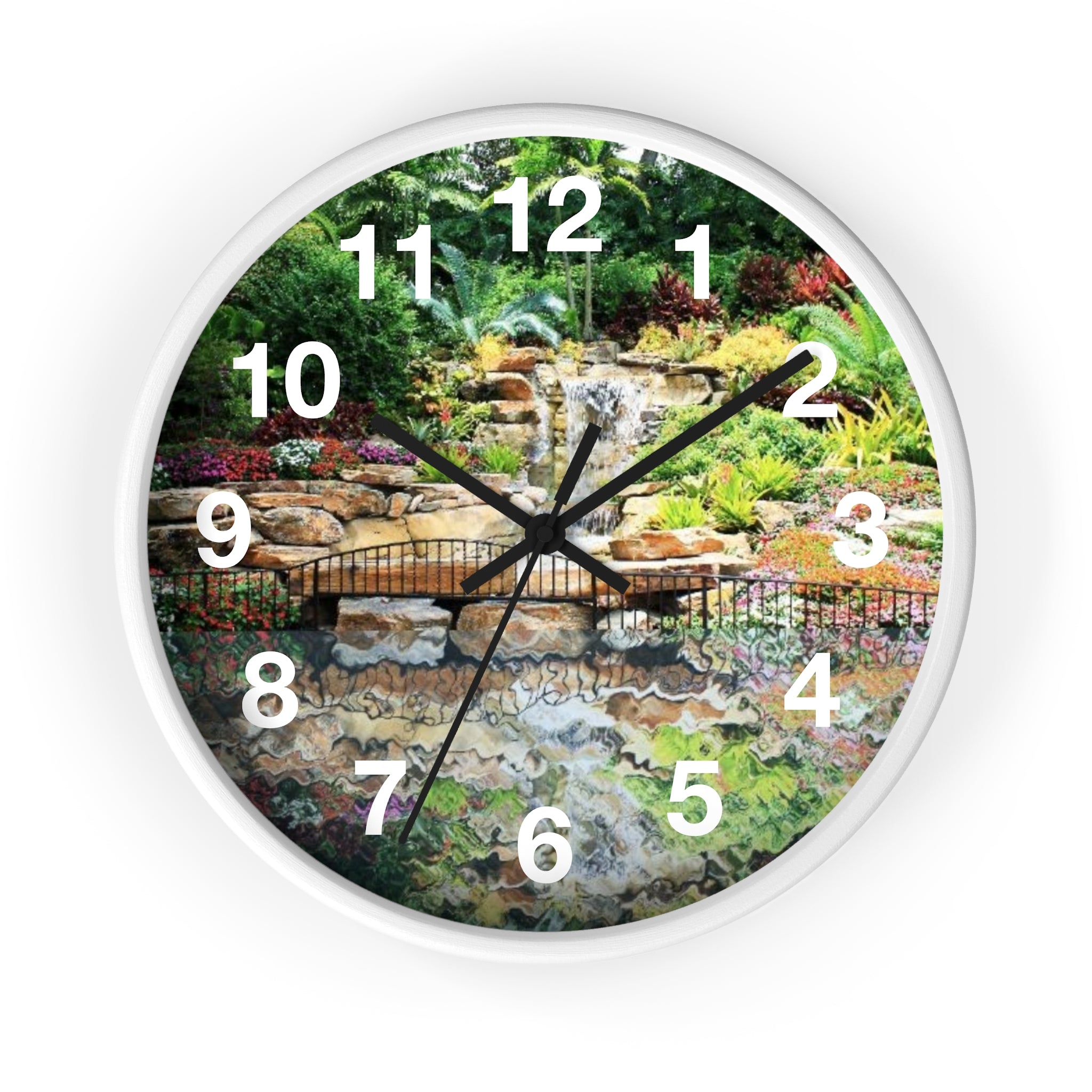 Tropical Waterfall with an Abstract Painting Reflection Wall Clock - Shell Design Boutique