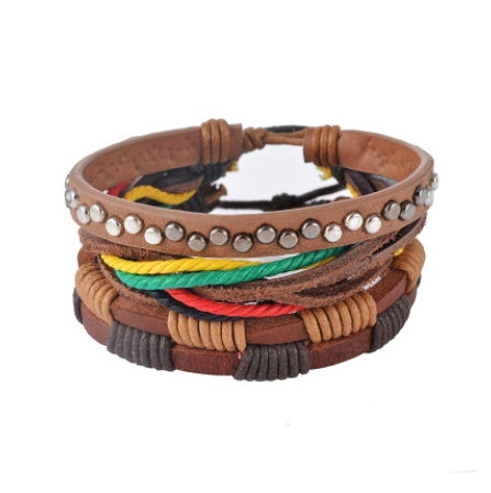 Men's Leather Bracelet Multilayer Beaded Bracelet