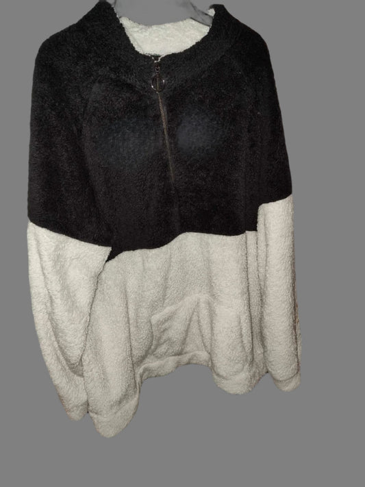 Women's Black and White Fleece Top