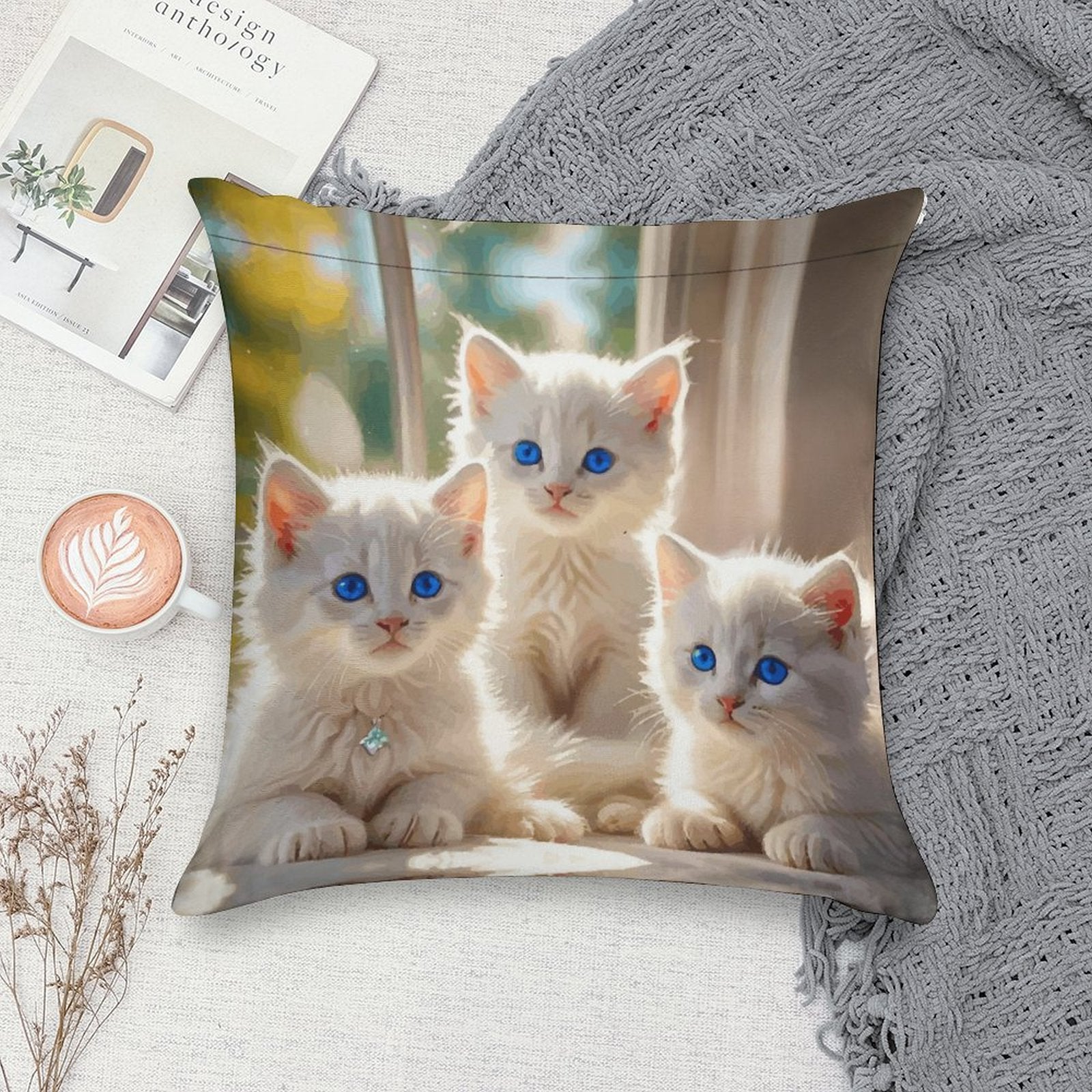 Fluffy White Kittens with Blue Eyes Ultra-Soft Pillowcases - 18
