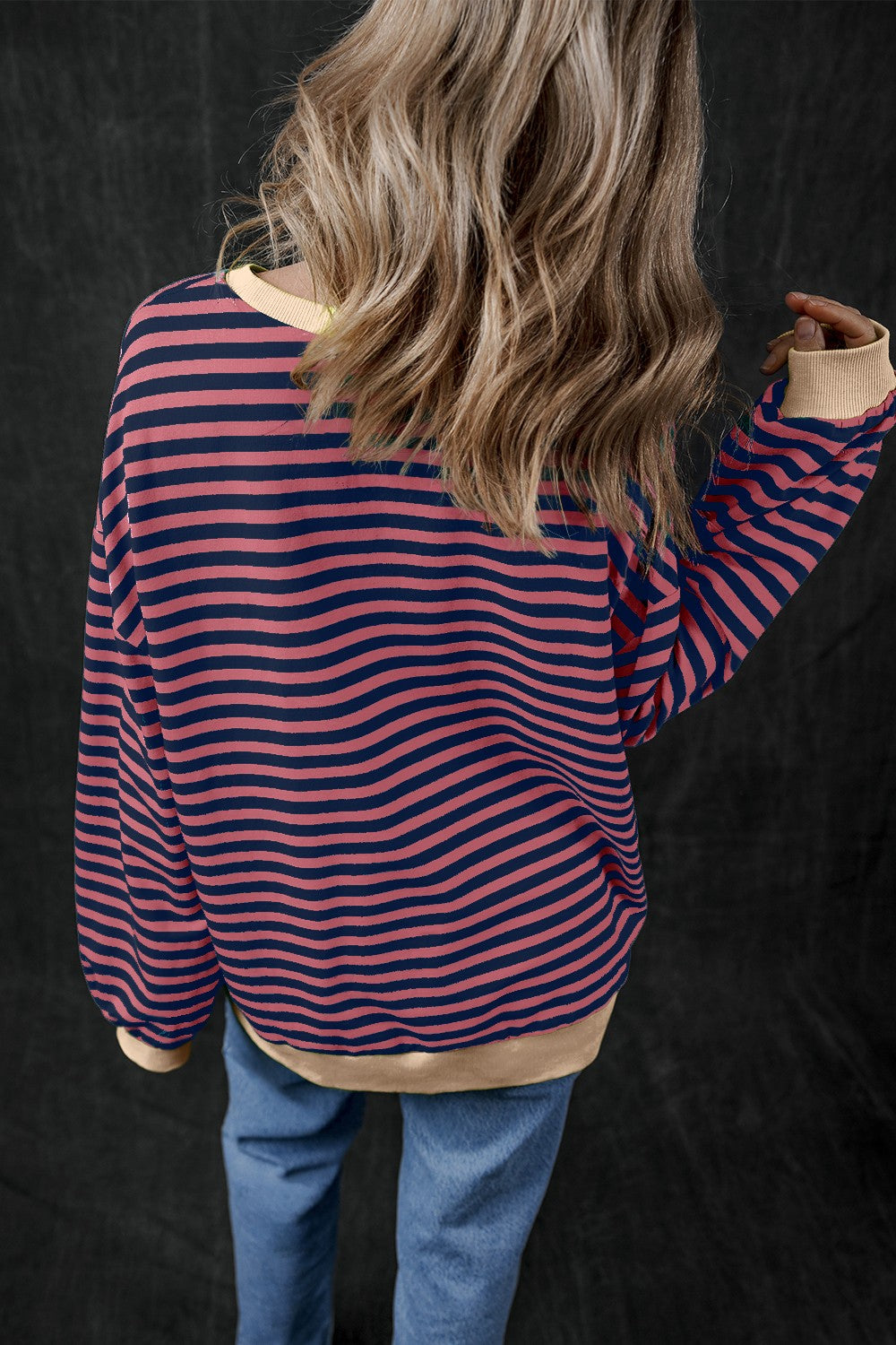 Women's Pumpkin Striped Long Sleeve Sweatshirt