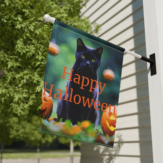 Happy Halloween Black Cat Garden Flag - Shell Design Boutique