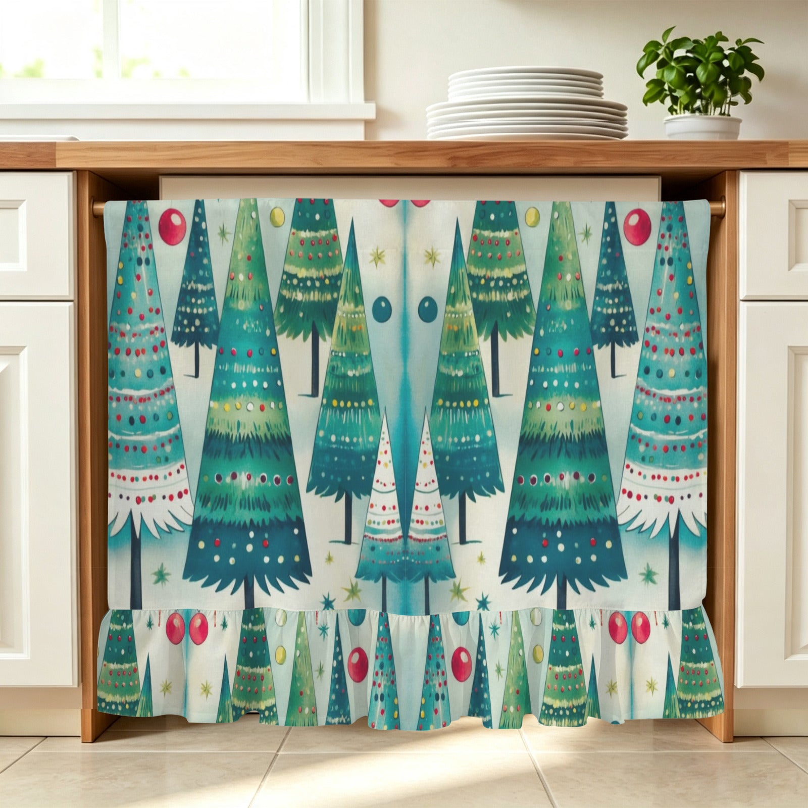 Vintage Christmas Tree Design Oven Curtain